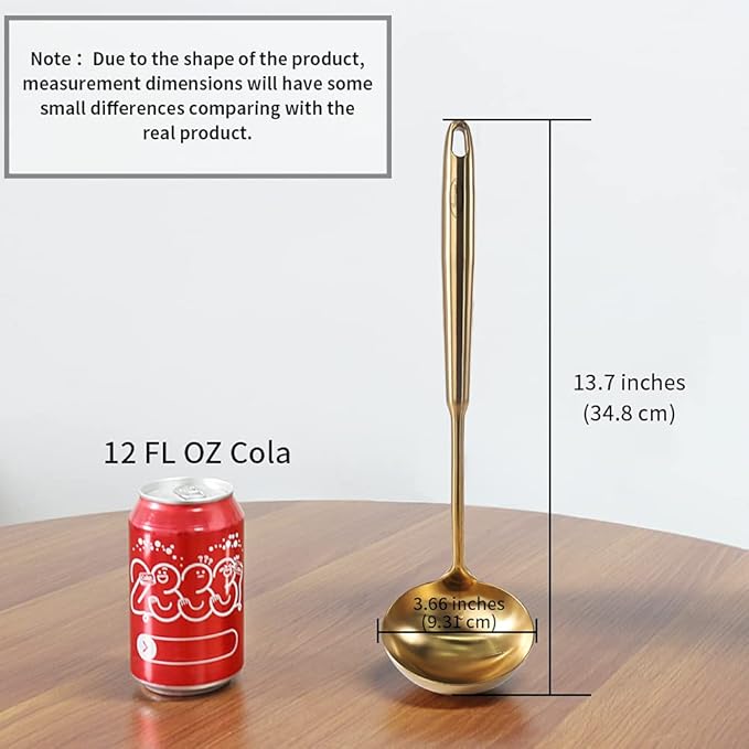 Newness Soup Ladle, [Rustproof, Heat Resistance, Integral Forming] Durable 304 Stainless Steel Soup Spoon with Vacuum Ergonomic Round Handle, Cooking Spoon for Kitchen, 13.7 Inches, Gold