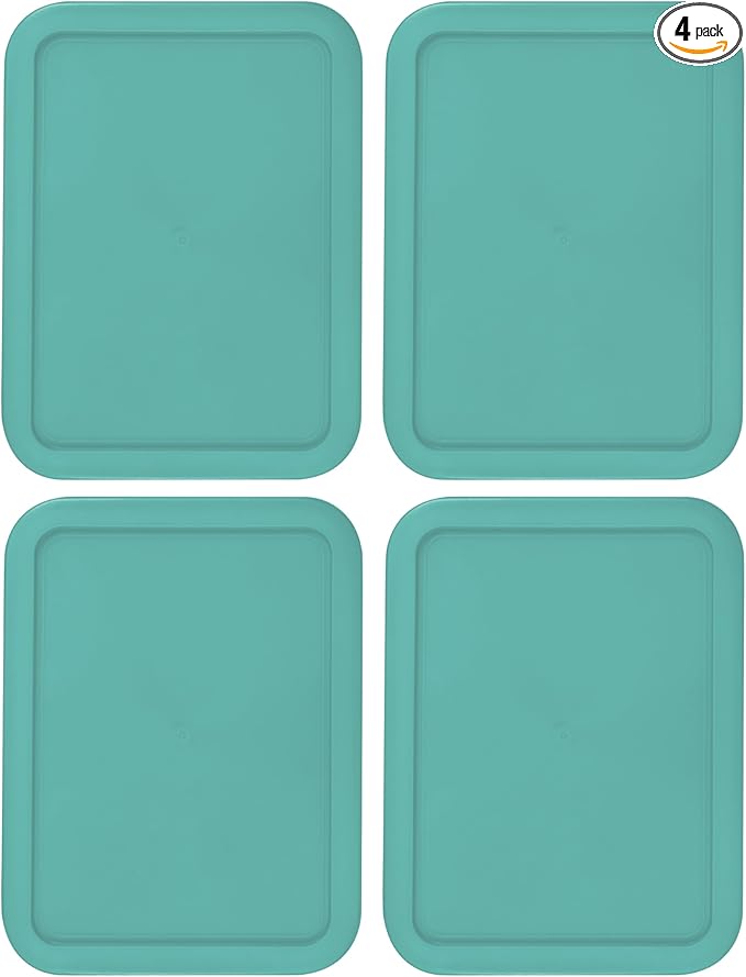 Replacement Lids for Pyrex 3-Cup Glass Food Storage Container Bowls, (7.75 x 5.75-Inch) Plastic Rectangle Lids Covers fits Pyrex 7210-PC, Airtight & Leakproof (4-Pack, Turquoise)