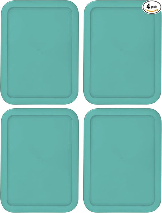Replacement Lids for Pyrex 3-Cup Glass Food Storage Container Bowls, (7.75 x 5.75-Inch) Plastic Rectangle Lids Covers fits Pyrex 7210-PC, Airtight & Leakproof (4-Pack, Turquoise)