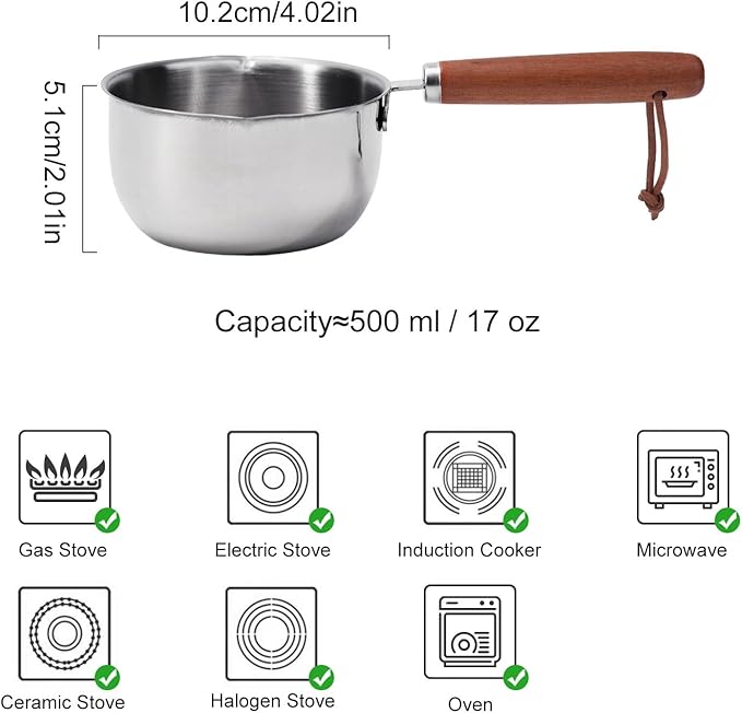 Mini Milk Butter Warmer For Seafood, Stainless Steel Melting Pot For Tealight Candles, Small Baby Food Warmer, Pan Cooking, Chocolate Melting Pot, Hot Oil Pan (500ml)