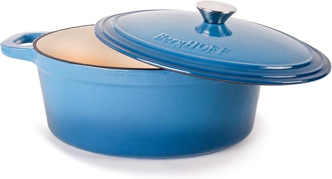 BergHOFF 6Pc Neo Enameled Cast Iron Dutch Oven Set, Matching Lid,Fast, Evenly Heat, Oven Safe, Blue