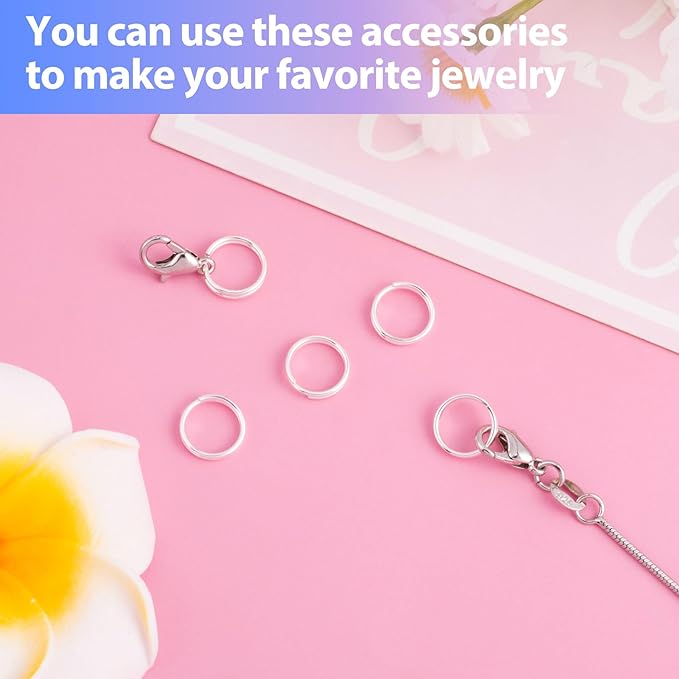 8pcs Jump Rings for Jewelry Making, 925 Sterling Silver Split Jump Ring, 4/5/6/8mm Double Loops Small Key Rings Open Connector Closures for Necklace Bracelets Jewelry Marking