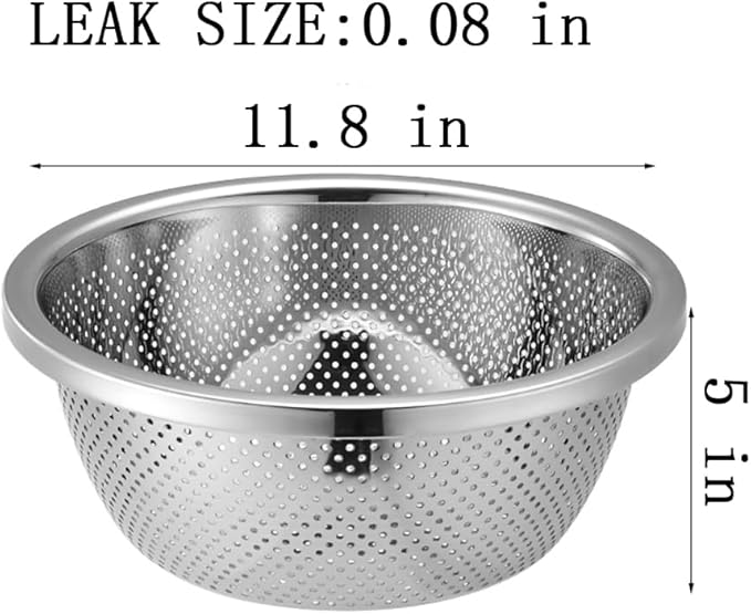 4-Piece Stainless Steel Mixing Bowls and Microporous Colanders Set, 3QT & 5QT Nesting Bowls with Fine Drain Strainers for Washing Rice, Fruits, Vegetables, Pasta, and More