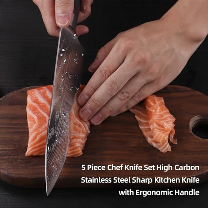 3PCS Kitchen Knife Set, Professional Japanese Chef Knives with High Carbon Stainless Steel Ultra, Sharp Aikido Knives with Ergonomic Color Wooden Handle for Cooking Meat, Fruits, Vegetables.
