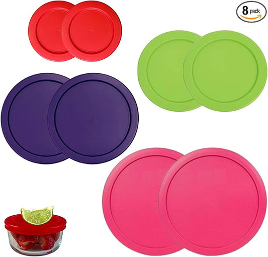 1, 2, 4 & 7 Cup Red, Spring Green, Purple, Pink Replacement Lids/Covers for Pyrex, Anchor Hocking & KlareWare Storage Bowls *Lids Only Glass Container Not Included* (8 Pack *Two of Each Size*)