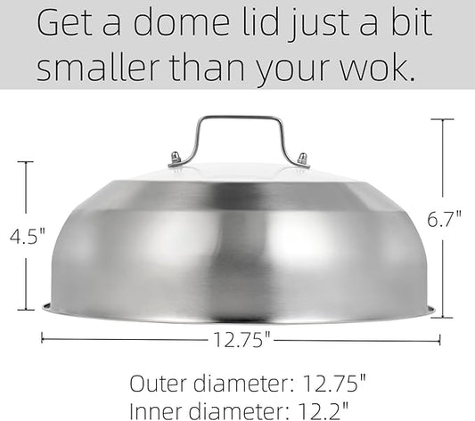 12.75 Inch Stainless Steel Basting Cover, Melting Dome for Griddle Cooking, Round Steaming Cover Lid with Tempered Glass Top and Steam Holes, Dishwasher Safe (12.75")