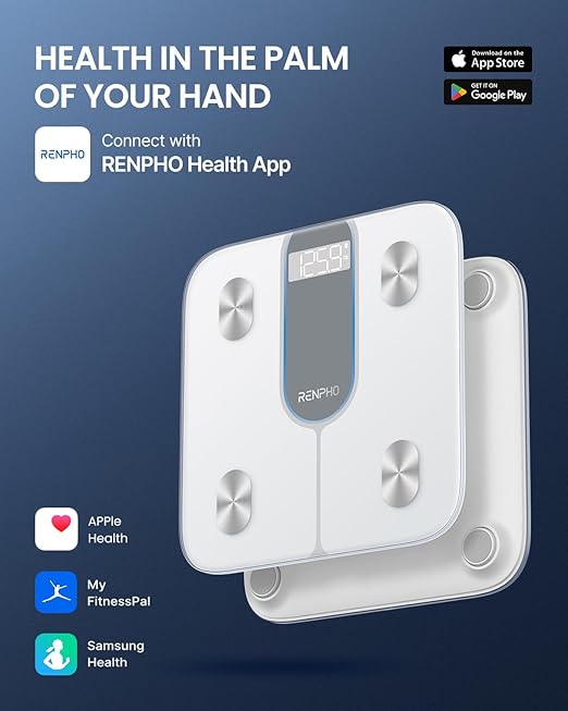 RENPHO Smart Scale for Body Weight 440lb, Digital Bathroom Scale for Body Fat, Bluetooth Accurate Body Composition Weighing Machine with App, Elis 1C