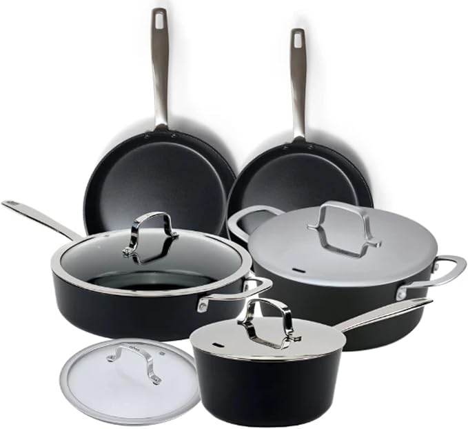 Alva Maestro Cookware Set 9-Piece Set - Nonstick Ceramic Pans and Pots - Oven Safe, Easy to Clean and Made without PFAS, PFOA & PTFE - Induction & All Stovetop Compatible with Even Heat Distribution