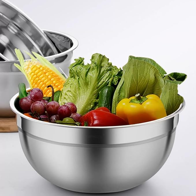 MIKULA Mixing Bowls, Mixing Bowl Set with Lids, 22PCS Large Stainless Steel Mixing Bowls & 400ML Measuring Cups Spoons Storage Nesting Metal Baking Bowl 7/6/4.5/3.5/2.5QT for Kitchen Supplies