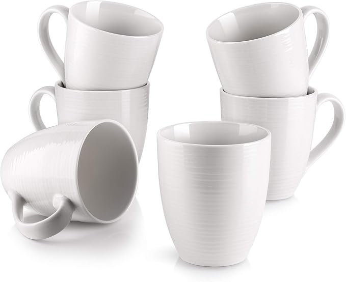 DOWAN Coffee Mugs, 17 Oz Coffee Mug Set of 6, Corrugated Tea Mugs (White)