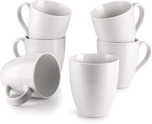 DOWAN Coffee Mugs, 17 Oz Coffee Mug Set of 6, Corrugated Tea Mugs (White)