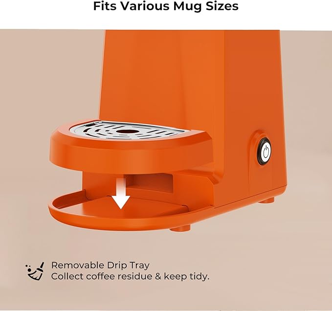 CHULUX Single Serve Coffee Maker for K Capsule, Mini Coffee Maker for One Cup Americano, Lightweight Pod Coffee Machine, Orange