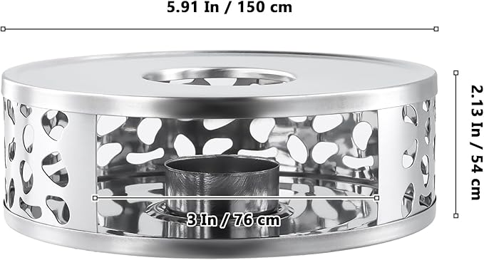 4 PCS Teapot Warmer, Silver Individual Teapot Heater with Tealight Holder, 430 Stainless Steel Tea Pot Warmer Base for Living, Meeting Room