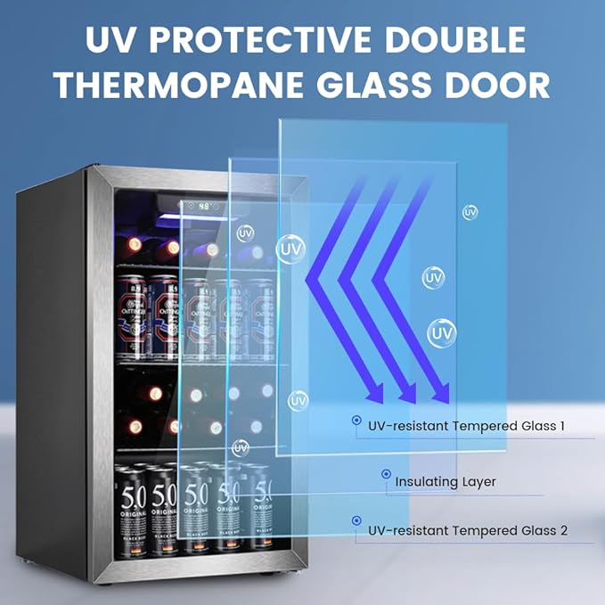 Mini Fridge 130 Can Beverage Refrigerator Cooler, 3.2 Cu.Ft Drink Fridge forSoda Wine Beer, Digital Temperature Control Cooler for Home, Dorm, Bar