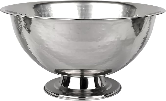 Cruiser’s Caché 16" Footed Champagne Bucket, Beverage Tub, Wine and Champagne Server, Stainless Steel with Hammered Silver Finish