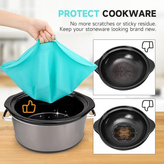ChefAid Slow Cooker Liners, 100% Silicone Reusable Crock Pot Insert Accessories for 6-8 Oval or Round Quart Slow Cookers, Food Safe & Dishwasher Safe (Grey-Mint)