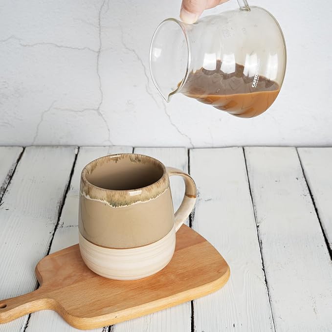 Bosmarlin Extra Large Ceramic Coffee Mug, 23 Oz, Dishwasher and Microwave Safe, Oversized Big Tea Cup, Reactive Glaze (Brown Grey)