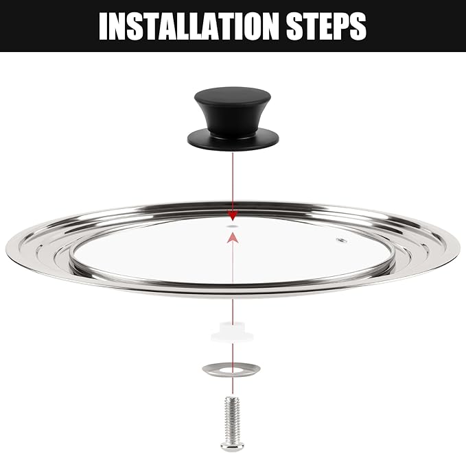 Pan Lid Fits 11, 12 & 13 Inch Cookware, Universal Lid for Pots, Pans and Skillets,Replacement Frying Pan Cover with Tempered Glass Top, Stainless Steel Cast Iron Skillet Lids - Heat Resistant Handle