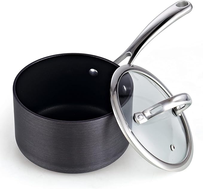 Cooks Standard 3-Quart Hard Anodized Nonstick Saucepan with Lid, Black,NC-00342