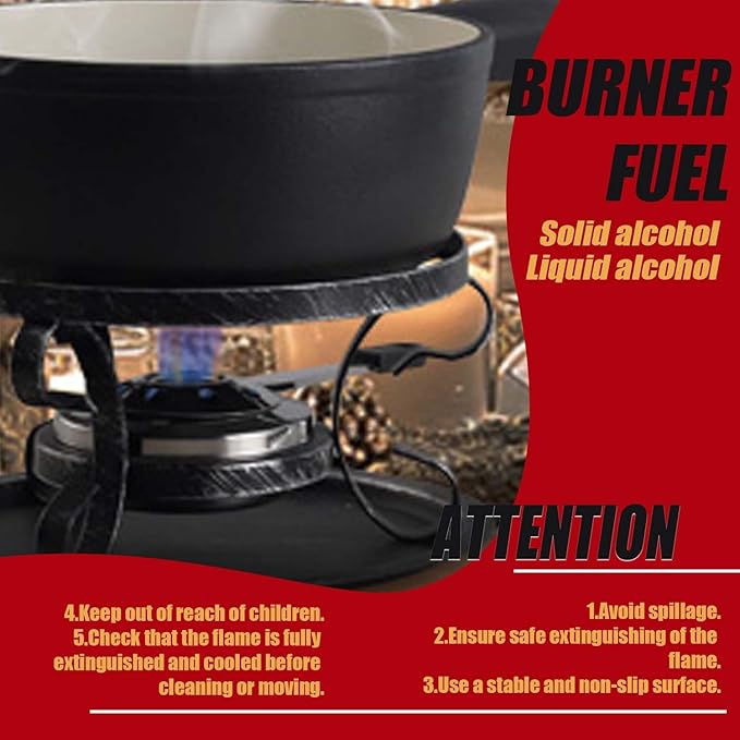 Artestia Cast Iron Fondue Pot Set – Swiss Traditional 2L Cheese & Chocolate Fondue Pot for 4-6 People – Ideal for Melting Cheese, Chocolates, Caramel, & More (Black)
