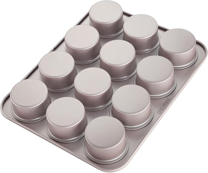 CHEFMADE Muffin Cake Pan, 12-Cavity Non-Stick Bristish Cupcake Pan Bakeware for Oven Baking (Champagne Gold)