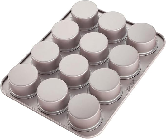 CHEFMADE Muffin Cake Pan, 12-Cavity Non-Stick Bristish Cupcake Pan Bakeware for Oven Baking (Champagne Gold)