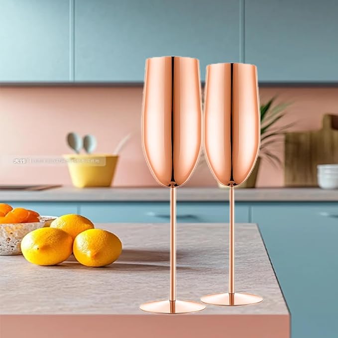 Champagne Glasses Set of 2 Stainless Steel Champagne Flutes Wedding Gifts for Bride 8.5 oz Unbreakable Champagne Glasses for Party Wedding Christmas Anniversary Brithday