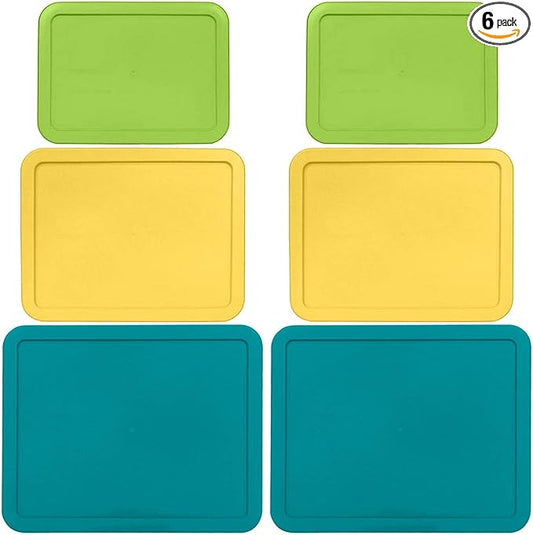 3, 6 & 11 Cup Spring Green, Yellow, Turquoise Replacement Lids/Covers for Pyrex, Anchor Hocking & KlareWare Storage Bowls *Lids Only Glass Container Not Included* (6 Pack *Two of Each Size*)