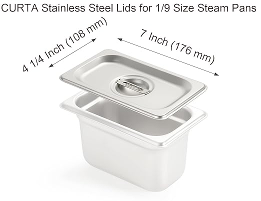CURTA 6-Pack 1/9 Size Steam Table Pan Cover With Handle, NSF, Hotel Pan Lid, Catering Food Container Cover
