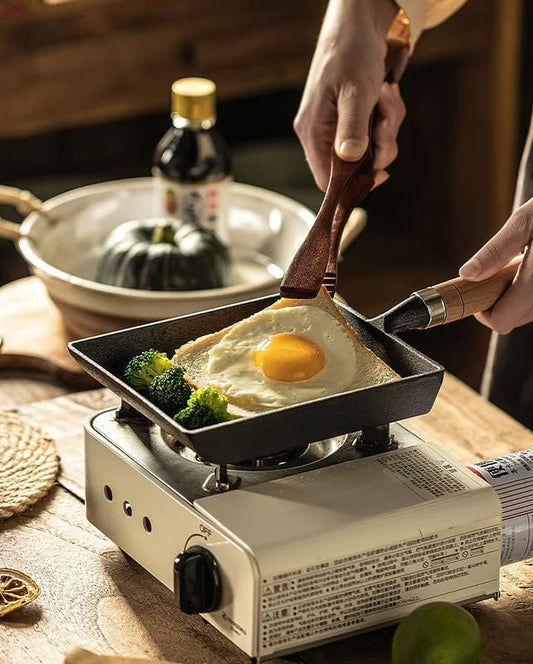 Tamagoyaki Japanese Omelette Pre-Seasoned Mini Skillets Wooden Handle 9×7 Inch