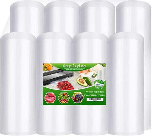 SurpOxyLoc 8 Pack 8"x20'(4Rolls) and11"x20'(4Rolls) Vacuum Sealer Bags Rolls with BPA Free,Heavy Duty,Great for Sous Vide and Vac Seal storage