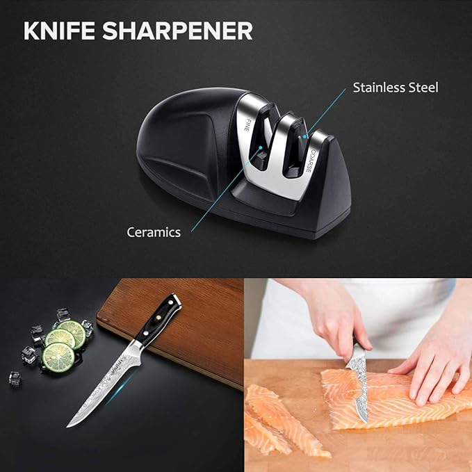 MOSFiATA 6" Boning Knife, Sharp Kitchen Cooking Knife with Finger Guard and Knife Sharpener, German High Carbon Stainless Steel EN1.4116 Chef’s Knife with Micarta Handle and Gift Box