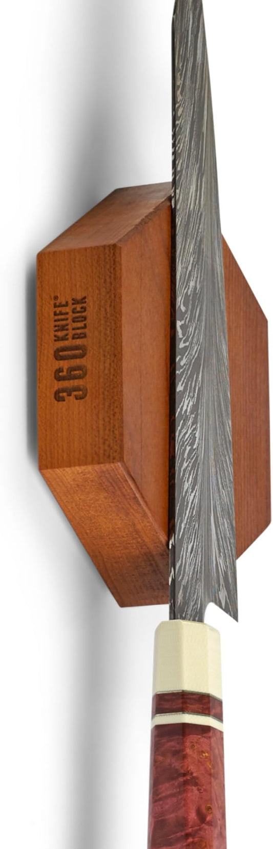 360KnifeBlock magnetic knife HEX - Guitar Wood - 2 Rows of Magnets, 'magic floating backer' 3 sizes from 5" to 26" - handmade in Washington (Guitar Wood, 5" Hexagon)