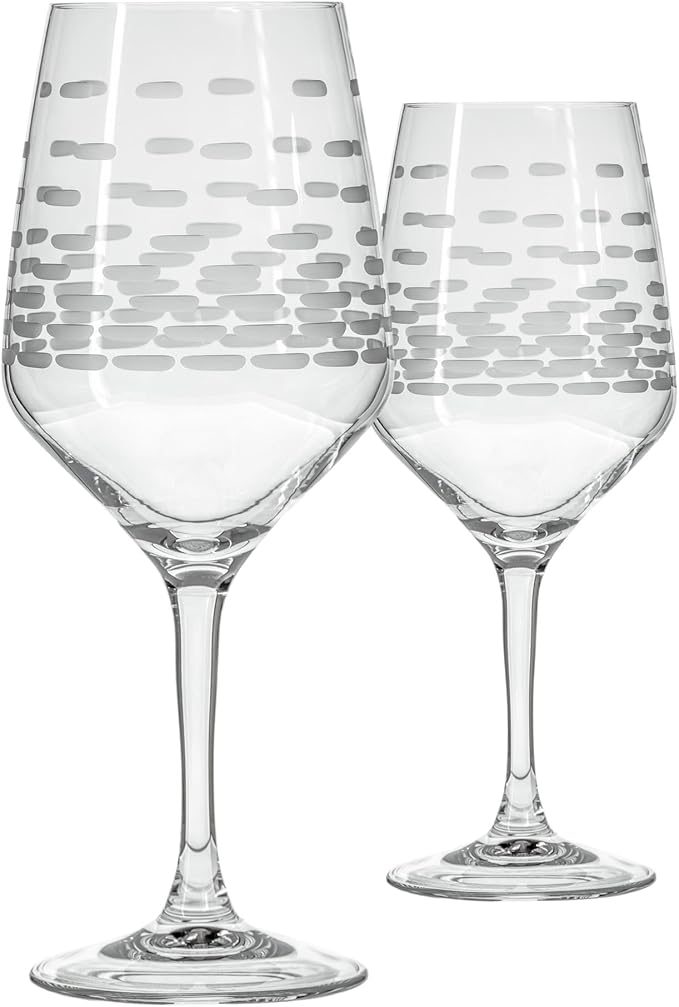 Rolf Glass Strata All Purpose Wine Glass | Made in America | Large 19.5oz Wine Glass | Diamond Engraved Crystal Glass | Contemporary Geometric Brick Design | Red or White Wine | Set of 2