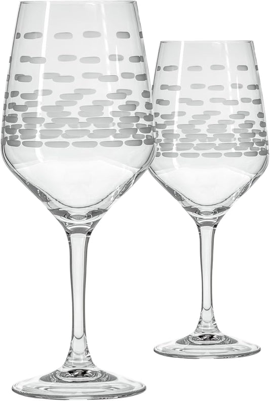 Rolf Glass Strata All Purpose Wine Glass | Made in America | Large 19.5oz Wine Glass | Diamond Engraved Crystal Glass | Contemporary Geometric Brick Design | Red or White Wine | Set of 2