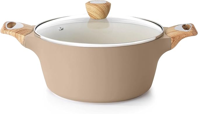 SENSARTE Ceramic Nonstick Stock Pot with Lid, 2.6/4.5/6.6/8.5 QT Soup Pot Casserole Pot, Non-toxic Healthy Pasta Pot, Large Cooking Pot Stew Pot, Induction Compatible, PFOA PFAS PTFE Free, Taupe