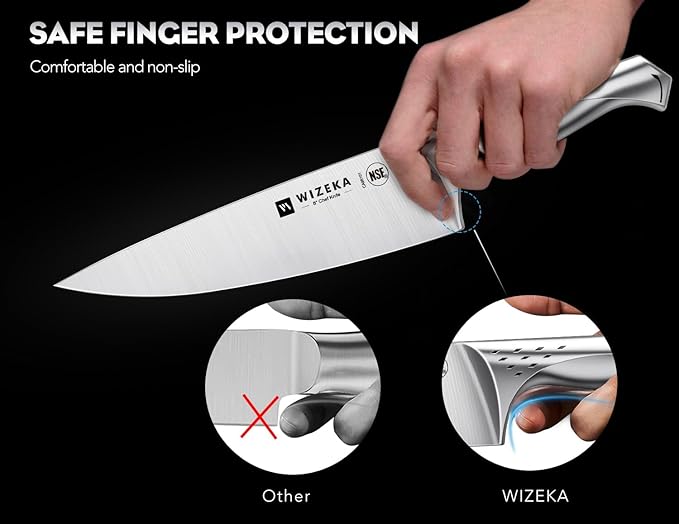 WIZEKA Kitchen Knife Set with Block: Razor Sharp 15 Pcs Professional Chef Knife Set with Knife Sharpener, Food Grade German Stainless Steel Knife Block Set, Jaguar Series