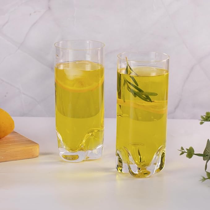 KAMMAK Drinking Glasses Set of 2, 11oz Crystal Water Glasses, Tall Glass Cups, Highball Glass for Cocktail, Juice, Mojito, Iced Tea, Kitchen and Bar Glassware Gifts, Collins Glasses