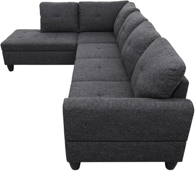 NicBex L Shaped Couch Sectional Couches for Living Room 2 Pieces Modern Sectional Sofa with Left Chaise Sectional Couch with Solid Frame for Living Room, Linen, Black Grey