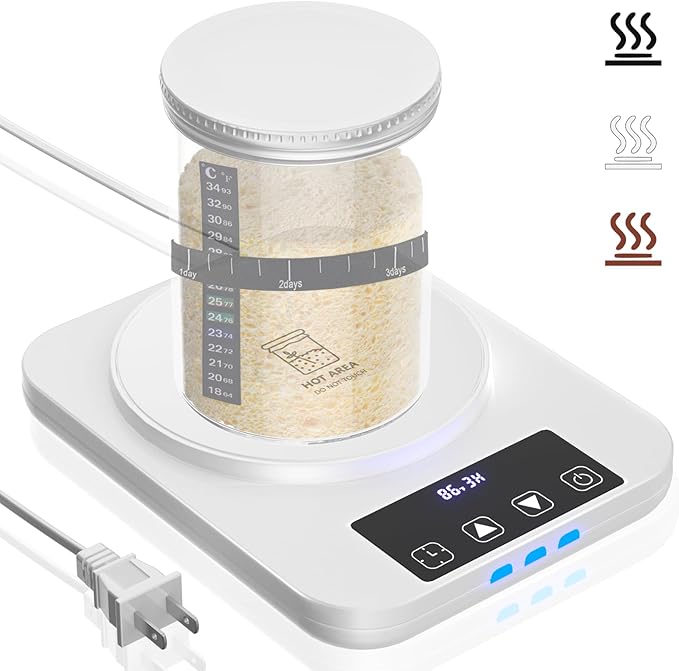 Sourdough Starter Warmer, Precise 1°F Thermostat Control (70-100°F) Sourdough Warming Mat, Smart Warming On/Off, 12-Hour Timer Sourdough Warmer（White ）