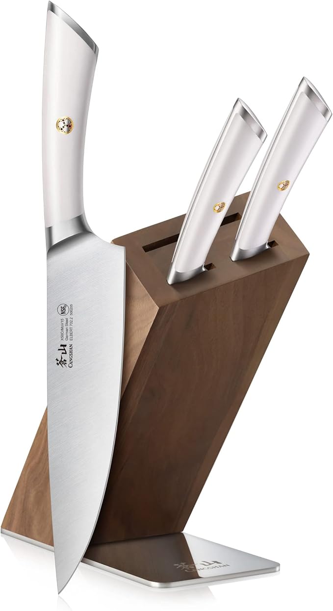 Cangshan ELBERT Series German Steel Forged 4-Piece HUA Knife Block Set, Acacia (White)