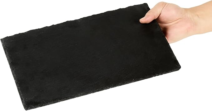 Restaurantware Slate Serving Tray 1 Pack of 11.8" x 7.8" Foam Feet Charcuterie Stone Plate Rustic Edges Freezable Black Serving Display Cheese Boards for Kitchen, Gourmet, Dining, Parties