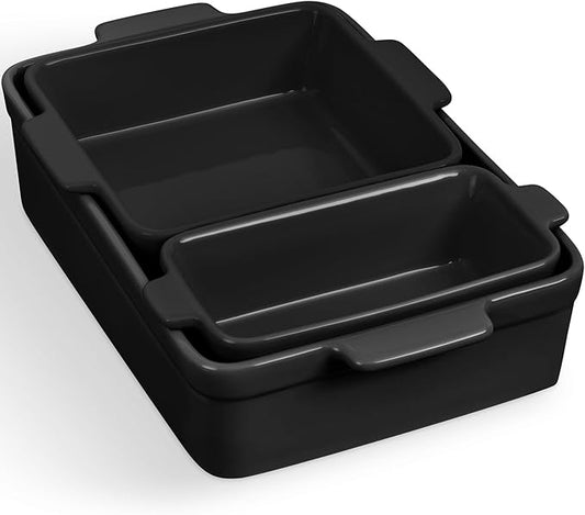 Best Choice Products Set of 3 Large Serving Trays, Party Platters and Ceramic Non-Stick Bakeware For Appetizers, Charcuterie, Snack, Dessert, Casserole, Sour Dough Bread Loaf - Black Licorice