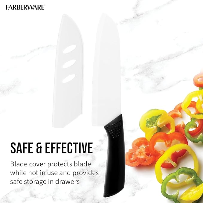 Ceramic Santoku Knife 7 Inch - High-Precision Blade for Meats, Fruits, and Vegetables - Durable with Protective Sheath - Black