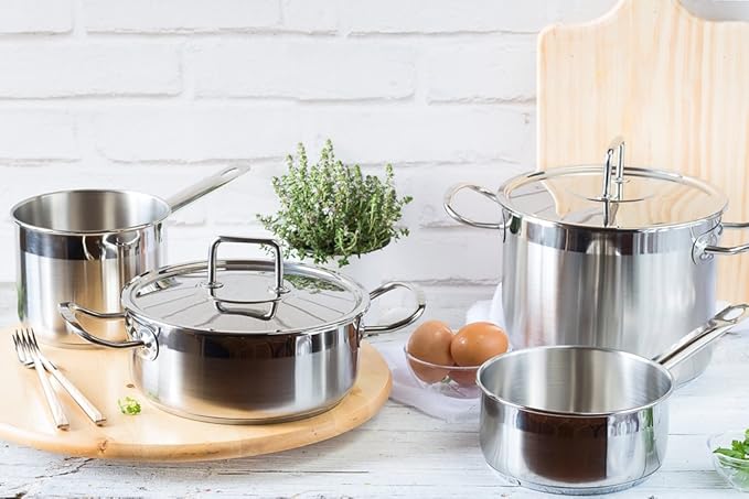 BRA COOKWARE Profesional 9 Piece Cookware Set | Stainless Steel Professional Kitchenware Set | 2 Pots, 1 Sauté Pan, 3 Frying Pans, 3 Lids | All Heat Sources Compatible | PFOA Free