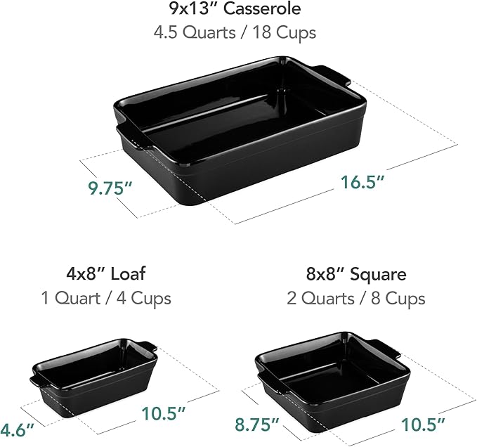 Best Choice Products Set of 3 Large Serving Trays, Party Platters and Ceramic Non-Stick Bakeware For Appetizers, Charcuterie, Snack, Dessert, Casserole, Sour Dough Bread Loaf - Black Licorice