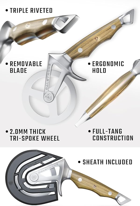 Dalstrong Pizza Wheel Cutter - Olive Wood Handle - The Orbit Razor Unique Pizza Wheel & Cutter -High-Carbon Heavy-Duty Stainless Steel - Razor Sharp - Thumb Guard Protection & Blade Cover