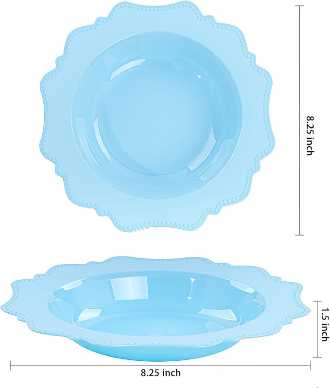COLOSUS Light Blue Plastic Party Bowls (60 Pack) 12 Oz Disposable Soup/Salad Bowl, Fancy Shatterproof Dinnerware for Easter, Catering, Holidays, Weddings, and Everyday Use