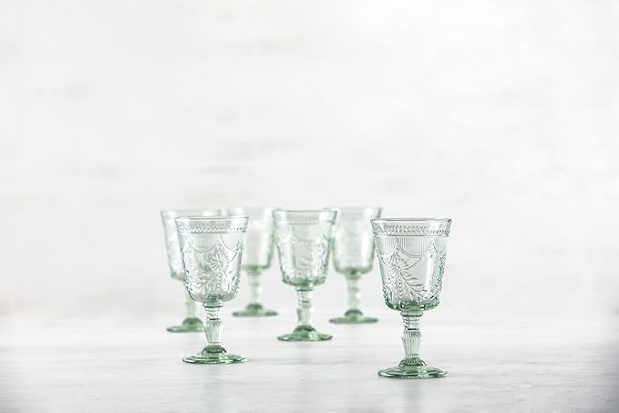 FORTESSA Debutante Vintage Themed Glassware, 10 Ounce Water Goblets (Set of 6), Dishwasher-Safe Water Glasses, Sage Green