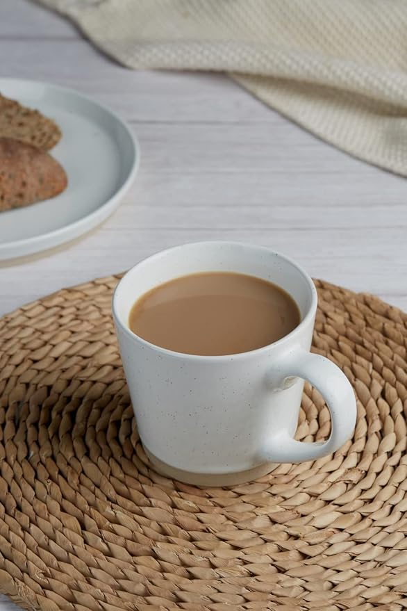 famiware Coffee Mugs for 4, 12 oz Mug Set, Dringking Cup with Handle for Coffee, Tea, Cocoa, Milk, Saturn serise, White